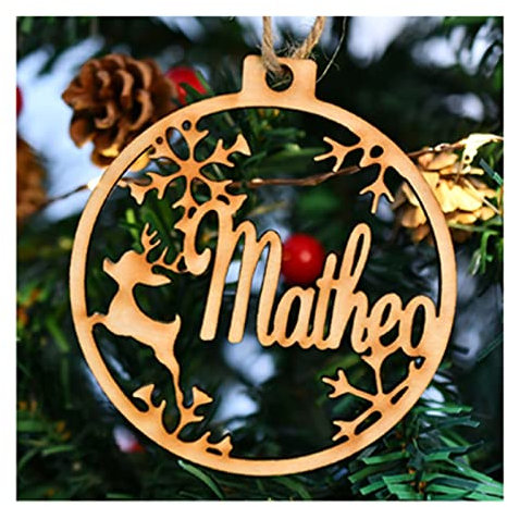 Individuelle Weihnachtsbaumkugeln, Weihnachtsbaumdekoration, personalisierbar, lasergeschnittene Namen, Weihnachtsgeschenkanhänger mit Namensdekor (F,1 Stück)