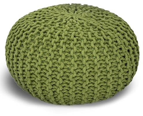 casamia pouf, sgabello in maglia, diametro di 55 cm o 45 cm, cuscino da terra per interni, dimensione ø 55 cm, colore verde