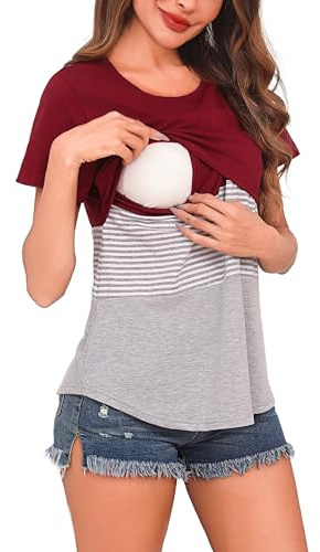 Bresdk T-Shirt Homme d'allaitement Femme Haut de Maternité à | Manches Courtes Vêtements de Grossesse Coton Été de Tops Blouse Allaitement