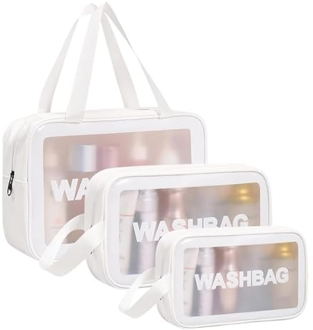 Aucuu 3 Pezzi, Borse Da Toilette Trasparente, Beauty Case in PVC, Trousse da Viaggio Impermeabile, per Cosmetici e Trucco, Portatile per Bagno, Piscina, Aereo