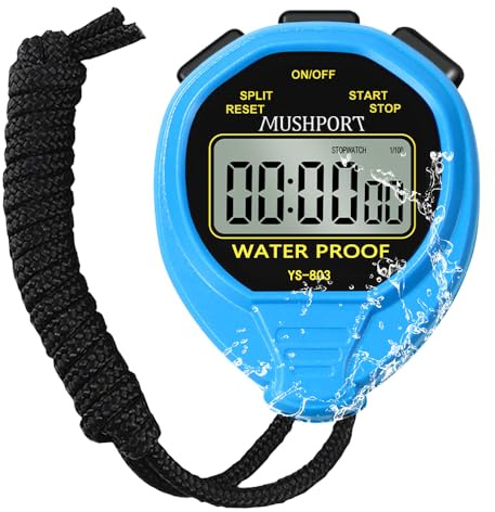 MUSHPORT Waterproof Stopwatch Timer Only Stopwatch Mode, ON/Off Silent Large Display Simple Operation, Without Clock Date Countdown, Digital Stop Watch for Sports Coaches, Blue