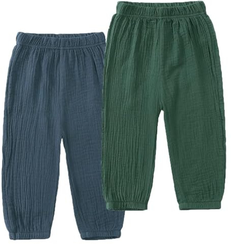 JUIYNIZT Lot de 2 pantalons d'été en coton pour bébé et enfant - Résistants aux moustiques - Pour garçons et filles, g, 134-140