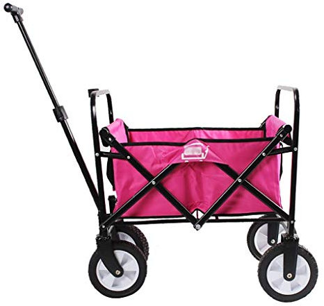 MOLVUS Household Folding Garden Trolley Cart Heavy Duty Wagon Multi-Function Shopping Cart for Outdoor Camping Beach Supermarket Pull Truck with 4 Wheels, Load：75Kg (Orange)