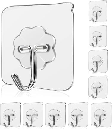 BYCIES 10 Pezzi Ganci Adesivi,Trasparenti Gancio Autoadesivo Bagno da Parete, Ganci Forti Senza Cuciture per Cucina Soggiorno (10)