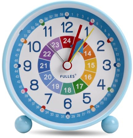 Jinlaili Réveil Silencieux pour Enfant Fille Garçon, Numérique sans Tic-tac, Apprentissage avec Veilleuse, Snooze, Analogique, de Chevet (Bleu)