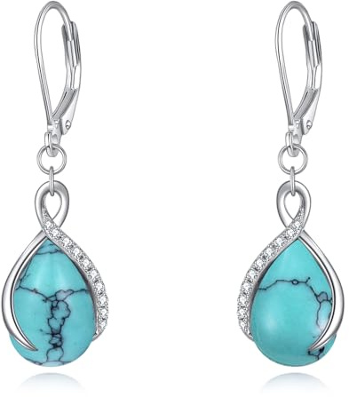 POPLYKE Teardrop Türkis Leverbck Ohrringe für Damen 925 Sterling Silber Infinity Ohrringe Dangle Türkis Schmuck Geschenke für sie