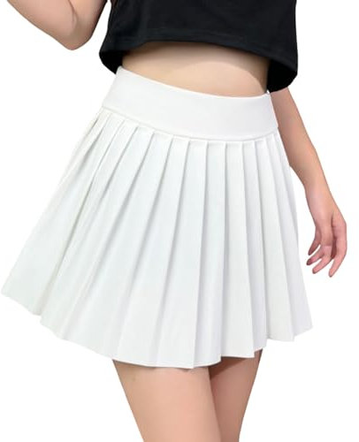 Minirock Hohe Taille Röck Elegante Schwarz Plisseerock Damen Minimalistischen Einfarbig Rock Sexy Ultra Kurzen Bequeme Falten Set Röcke Faltenrock Kurz High Waist Frühling Und Sommer (White, S)