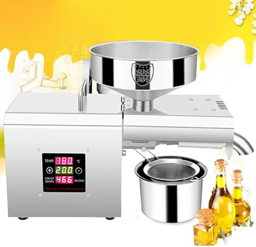 Automatische Ölpresse aus Edelstahl, 1500 W, kommerziell, digitale Einstellung, Thermostat, Nussölmühle, Erdnussöl, Expeller Extraktionsmaschine (extra langer Hebel)