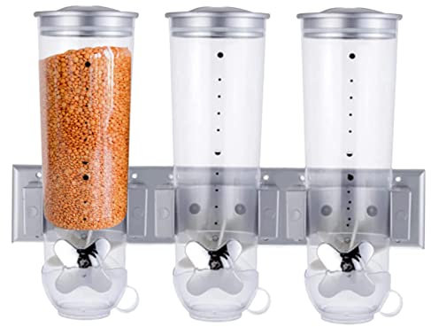 Dispensador de artículos secos para montaje en pared, contenedor triple de cereales indispensable, dispensador de muesli, dispensador de muesli para montaje en pared, dispensador triple de alimentos