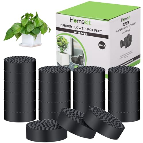 homekit Flower Pot Feet; 24 Pieces; Black; Rubber – Non-Slip Invisible Risers for Gardening Plants Indoor and Outdoor