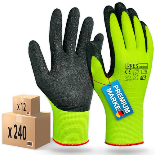 PRESTIGION Arbeitshandschuhe Herren Größe 11-XXL (48 Paare) | Latex Handschuhe Arbeit , Abriebfest , Ideal für die Baustelle, den Heimwerker oder den Garten