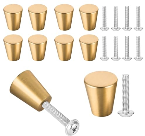 Gotetiso 10 Pezzi Pomelli per Mobili in Ottone Pomelli Per Cassetti In Metallo Maniglia Tonda Monoforo Manopole per Mobili Pomelli Armadio Pomelli Cucina con Viti Pomoli delle Porte Cono Oro