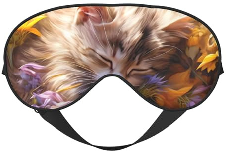 Schlafmaske, Augenmasken für Schlaf, Schlafmasken für Frauen und Männer, Verdunkelungs-Augenabdeckungen für Reisen/Schlafen, niedliche Katzen-Sonnenblumen-Augenmaske