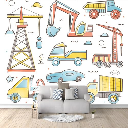 Fototapete Bunte Baufahrzeuge Und Traktoren 400 x 280 cm UV-Beständig Hohe Auflösung Schlafzimmer Wohnzimmer Moderne Vliestapete Wandtapete Motivtapeten Bildtapete Wand Dekoration
