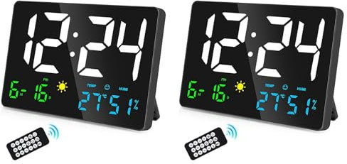Janasiba 2 X orologio da parete digitale con grande display, 25 cm USB LED digitale da parete per camera da letto con stazione meteo