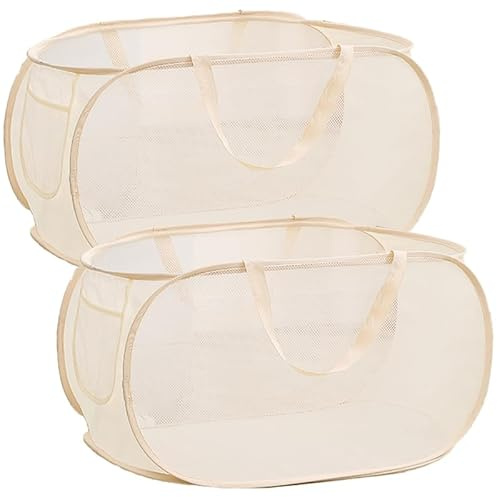 Faltbare Wäschekorb, Pop-Up-Design, Seitentasche, groß, für schmutzige Kleidung, Badezimmer, Kinderzimmer, Reisen, Camping, 57x36x36 cm, Beige, 2 Stück