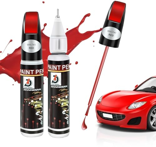 2 Pezzi Penna Ritocco Carrozzeria Rosso 24ML, 2-IN-1 Rimuovi Graffi Auto, Pennarello Copri Graffi, Soluzione Veloce per La Riparazione di Urti da Pietrisco Sull'auto