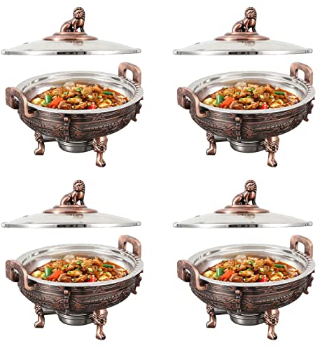 Warmhalte-Set für Speisen – runde Chafing Dishes für Catering-Buffet mit Speisepfanne und Brennstoffhaltern – für Küche, Party, Essen unverzichtbar