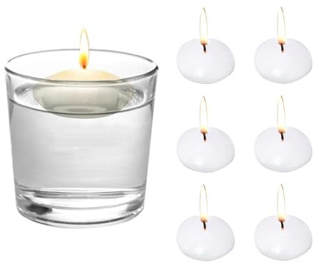 SJUNJIE 6 Stück Schwimmkerzen 3,8x1,5cm Schwimmkerzen Weiss Atmosphäre Schwimmende Kerzen Geeignet für Hochzeiten Festivals Partys Heiratsanträge Restaurants und Badezimmer