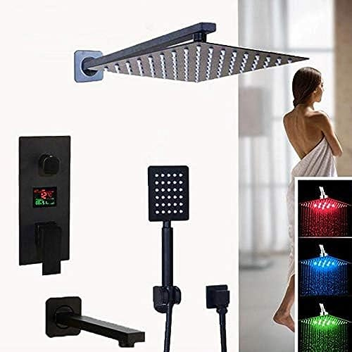 ASBEQUZBE LED Black Shower Head 3-Ways Digital Display Mixer Taps Bathroom Shower Faucet 3-Functions Digital Shower Faucets Set-10_inch_Full_Set 8 Inch Full Set Shower System Stabilize