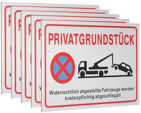 QUARKZMAN 5 Stück Parken Verboten Schild 30 x 20 cm Privatgrundstück Aluminium PVC Verbundplatte Warnschilder Parkende Fahrzeuge Parkplatzschild Hinweisschilder für Privatparkplatz Weiß