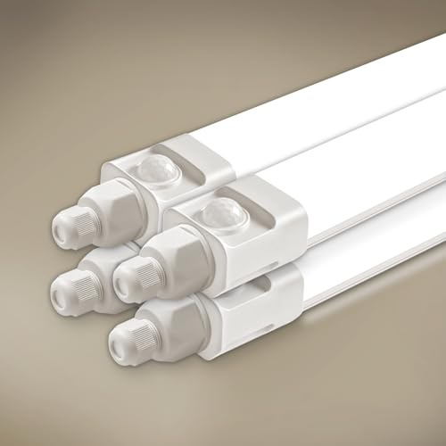 Tobeter 4 Stück LED Feuchtraumleuchte 60cm mit Bewegungsmelder, 18W 1800LM LED Sensor Feuchtraumlampe im Reihenschaltung, IP65 Wasserfest Werkstattlampe für Keller Garage Feuchtraum, Neutralweiß 4000K