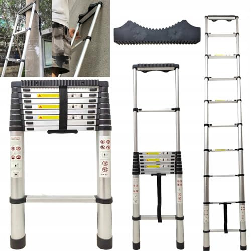 Hooha Leiter Klappbar für Arbeiten im Freien 3.9m Alu Leiter mit Rutschfesten Füßen Mehrzweckleiter rutschfeste Sicherheitsleiter mit Gasket & Stabilisatoren & Räder Ausziehbar Tragbar Leicht 150KG