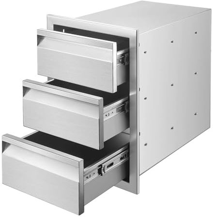 KYZTMHC Outdoor-Küchenschubladen aus Edelstahl, Dreifach-Grillschubladen mit Griff, für die Außenküche oder die Terrassen-Grillstation(45.7 Wx60.9 Hx58.4 D cm)