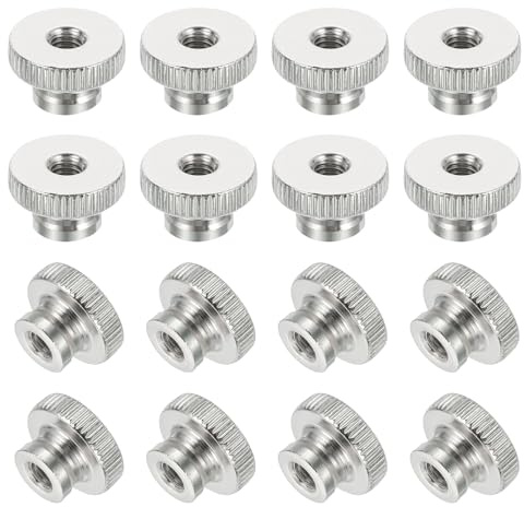 sourcing map 16Pcs Knurled Thumb Nuts, M6x12mm Carbon Steel Nut Iron Round Knobs Fasteners High Head Through Hole Hand Screw Nut for 3D Printer Part, Silver