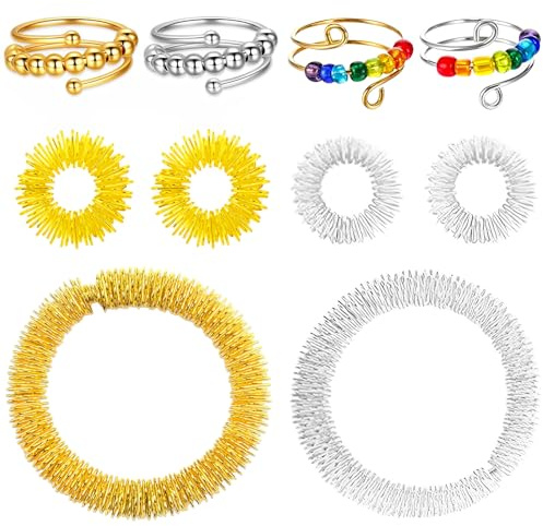 4 Stück Verstellbare Anxiety Ring Gold Farbe, Spinner Anti Stress Ringe, Silber Fidget Ringe, Antistress Ring Damen, Passend Für Alltag, Reisen, Arbeiten, Geschäftsreisen
