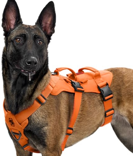 OneTigris Hundegeschirr, T-Bone Taktisches Geschirr mit 2 Griff Ausbruchsicher Einstellbar Brustgeschirr für Hunde Jagd Wandern Trainierung Spaziergang Outdoor-Aktivitäten (Orange, XL)