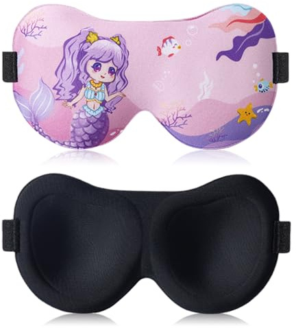 Gsrhzd Nattmask för barn, söt tecknad 3D-sömnmask, sovande ögonskydd med justerbar rem, ögonpannband, lila