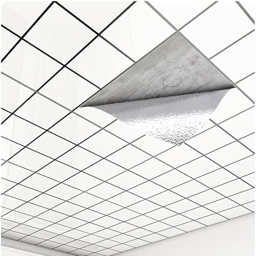 Dalles de plafond autocollantes, panneaux de plafond, papier peint autocollant effet carrelage, 5, 10, 30, 50 ou 100 pièces, stickers muraux à carreaux blancs avec dos en aluminium, panneaux décoratif
