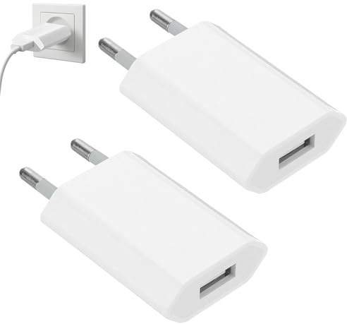 Cargador 5V 1A, 2 Pack Enchufe USB Carga Rapida, Cabeza Cargador para Teléfonos Móviles, Auriculares Bluetooth, Relojes Inteligentes, Tabletas, Consolas Juegos, MP3, etc