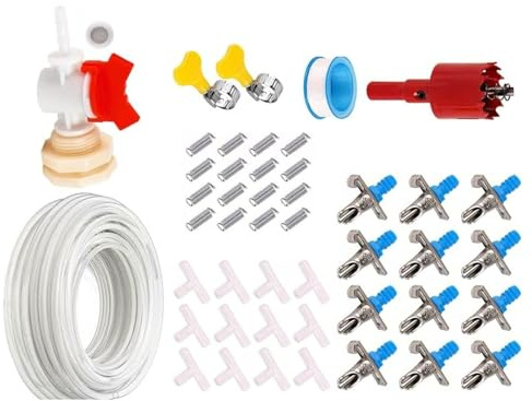 Kit abbeveratoio per conigli Bevitori di capezzoli a becco d'anatra a tenuta stagna con accessori Tubo per gabbia Fornitura di alimentazione per piccoli animali domestici Abbeveratoio per conigli