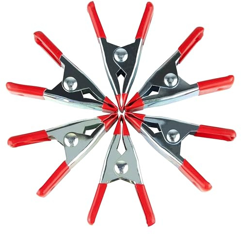 Dunnet Tools 6 Pcs Metal Spring Clamps | Large Multipurpose Grip Clips with Rubber Coated Tips | for Woodworking, Crafts, Camping, DIY, Photography, Tarpaulin, Model Making, and Market Stalls