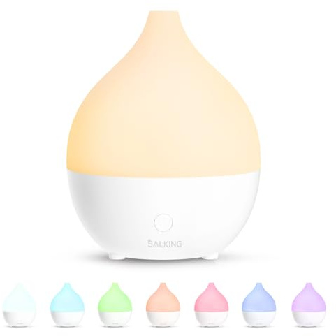 SALKING Essential Oil Diffuser, 100ml Small Aromatherapy Diffuser, Ultrasonic Diffusers with Auto Shut-Off Function, Cool Mist Humidifier with Warm White Lights, for Office Home (White)