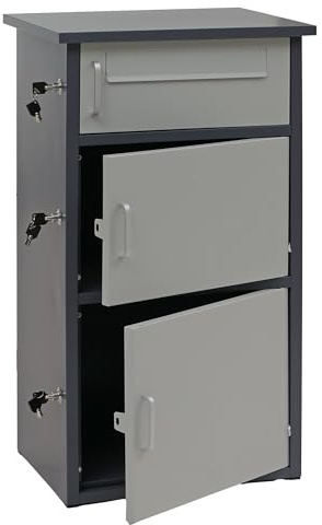 PROREGAL Paketkasten mit 3 Fächern HxBxT 89x49x38cm Stahl Dunkelgrau/Grau Paketbox Paketfach Paketstation Briefkasten draußen groß XXL freistehend Schlüssel integrierte Rückholsperre