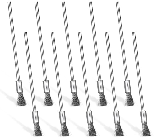 10 cepillos de alambre de 3 mm, cepillo de alambre de acero inoxidable para taladros, cepillos de alambre pequeños, para lijar, eliminar el óxido y las manchas