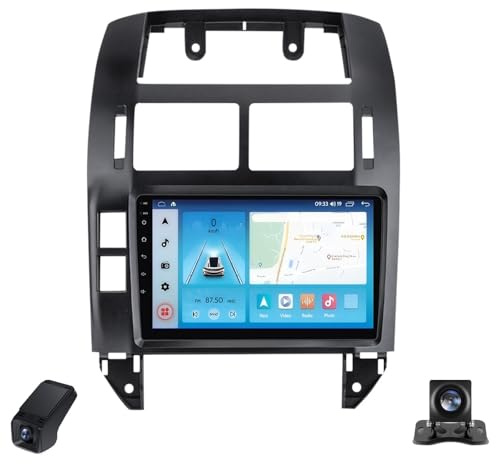 Android CarPlay Car Radio for Volkswagen Polo Mk4 IV 4 2001-2009 Car Stereo 9-Inch IPS Touch Screen Automotive Multimedia Player/SWC/Bluetooth/FM Radio/WIFI/GPS/Rear View Cam/ADAS DVR(Black,X1)