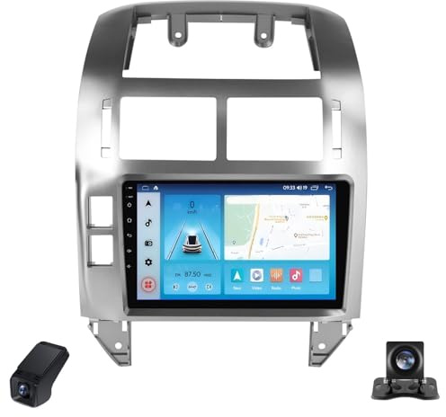 Android CarPlay Car Radio for Volkswagen Polo Mk4 IV 4 2001-2009 Car Stereo 9-Inch IPS Touch Screen Automotive Multimedia Player/SWC/Bluetooth/FM Radio/WIFI/GPS/Rear View Cam/ADAS DVR(Silver,X1)