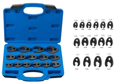 Opatiny Jeu de 15 clés métriques en pied de biche, clé plate de 8 à 24 mm, clé plate de 96,5 cm et 30,5 cm, clé d'extension ou clé dynamométrique