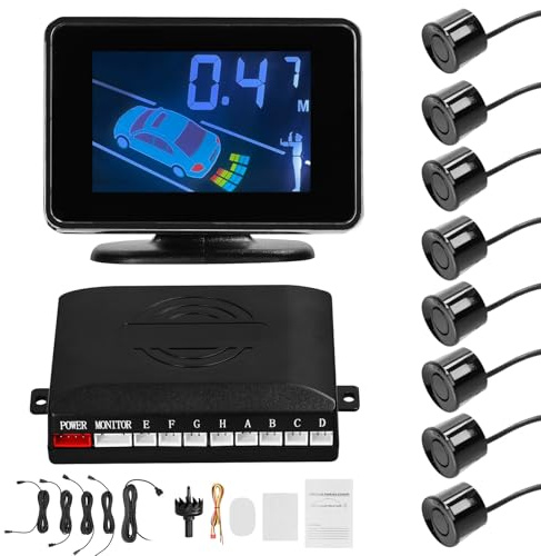 SIXRUN Parksensor für Autos, LCD-Anzeigesystem, Hochempfindliche Rückfahrsensoren für Autos mit 8 Sensorunterstützung und Einstellbarer Lautstärke für Einfaches Parken (Black)