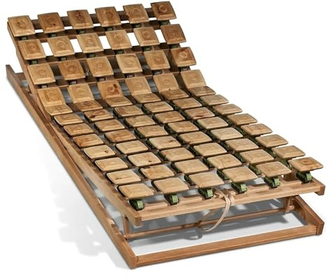 geborgenschlafen.com Stabiler Lattenrost – metallfreier Lattenrost 120x200 cm aus Zirbe mit 72 Tellerfedern | PEFC zertifizierter Buchenholzrahmen mit Schulterentlastung bis zu 6 cm