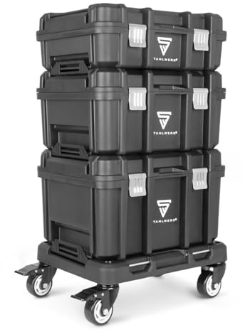 STAHLWERK Werkzeugtrolley mit drei Boxen – fahrbarer Werkzeugkoffer-Trolley mit Rollbrett, Metallverschlüssen und großem Stauraum, flexibles Aufbewahrungssystem für Werkstatt, Garage und Montage