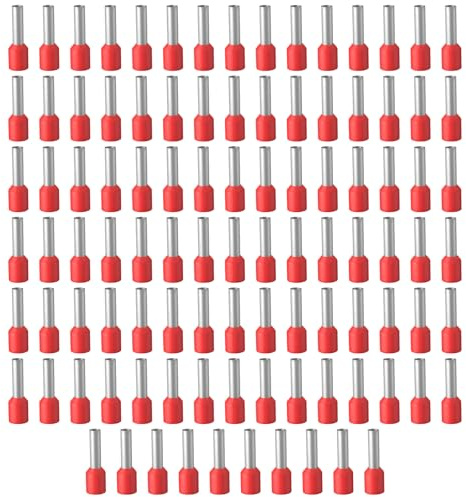 100 Stück Aderendhülsen Set 10mm², 18mm Lang Kabelhülsen Teilisoliert PP Adernendhülsen Sortiment Kabel Steckverbinder für Elektriker Kabelendhülsen Isolierte Aderhülsen für Drahtverbindung(Rot)