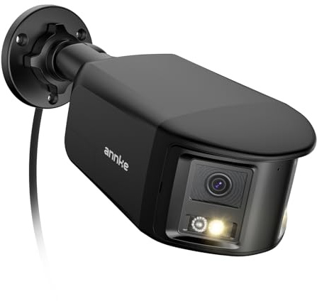 ANNKE - Telecamera di sorveglianza PoE esterna a doppio obiettivo 4K con visuale panoramica a 180°, audio bidirezionale, riconoscimento di persone e veicoli tramite IA, registrazione 24/7, visione