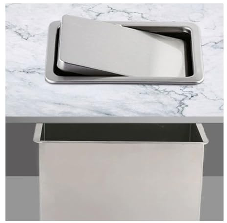 INFJMH Couvercle de poubelle encastrée de comptoir, carré/rond, en acier inoxydable, avec goulotte à déchets intégrée et rabat d'équilibrage, for meuble de cuisine.(27 * 30cm)