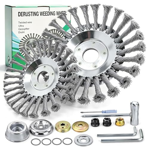 WZBBJuser Unkrautbürste für Freischneider - 150mm und 200mm Wildkrautbürste Set mit 25,4mm Bohrung - universelle Fugenbürste passend für Motorsense Rasentrimmer und gängige Motorsensen Zubehör
