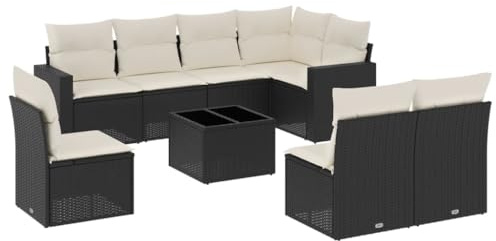 Mhdvray 9-TLG. Gartensofa Schwarz 62x62x69 cm aus UV-beständigem PE-Rattan mit Glas-Tisch, platzsparendes loungesofa Outdoor für Balkon, Terrasse und Garten